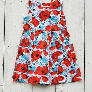 Sunny Fashion Red w Flower Print Fit & Flare Dress Girls Sz 7-8 Pre-Owned